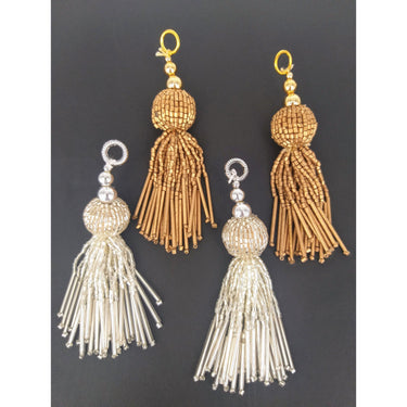Silver Bead Tassels Latkan, Indian Latkans, Silver Beaded Danglers